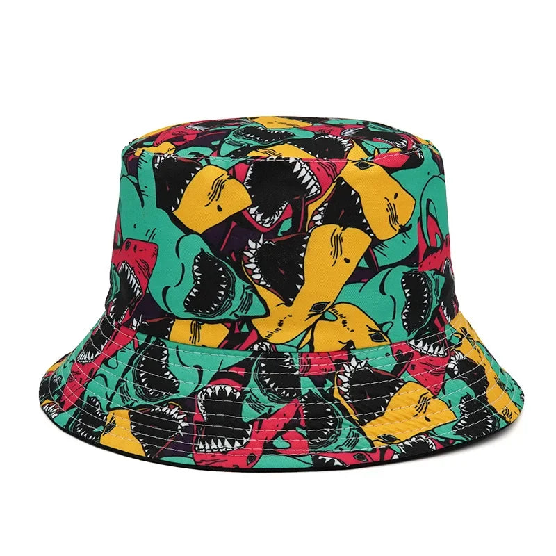 Summer Sun Protection Bucket Hat for Men Women Panama Cap Print Hip Hop Gorros Fishing Fisherman Hat Double Side Wear Fashion - Premium T-Shirts from Lizard Vigilante - Just $7.99! Shop now at Lizard Vigilante