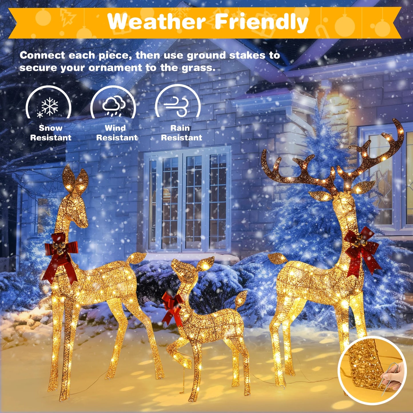 Indoor Outdoor Large Lighted Christmas Deer Family Set Front Yard Porch Holiday Decoration with 160/210 Warm White LED Lights - Premium  from Lizard Vigilante - Just $138.99! Shop now at Lizard Vigilante