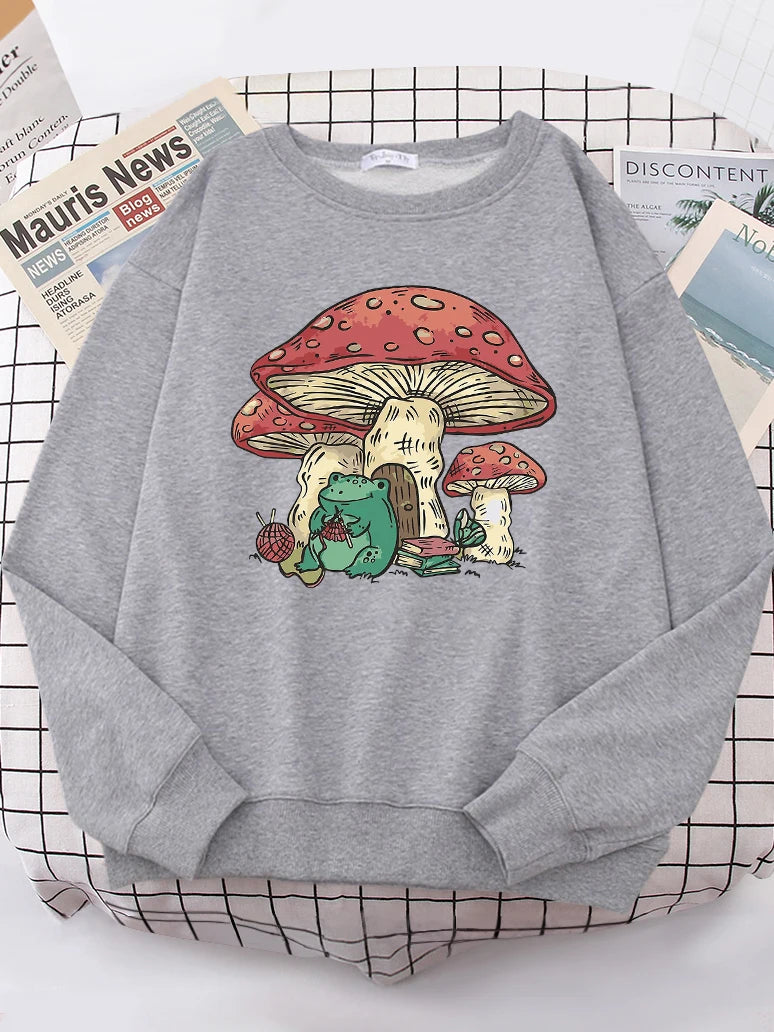 Mushroom House And A Frog Cute Sweatshirt Woman Casual Oversize Sweater Warm All-match Sweatshirt S-XXL Tops Female - Premium Sweatshirt from Lizard Vigilante - Just $29.99! Shop now at Lizard Vigilante