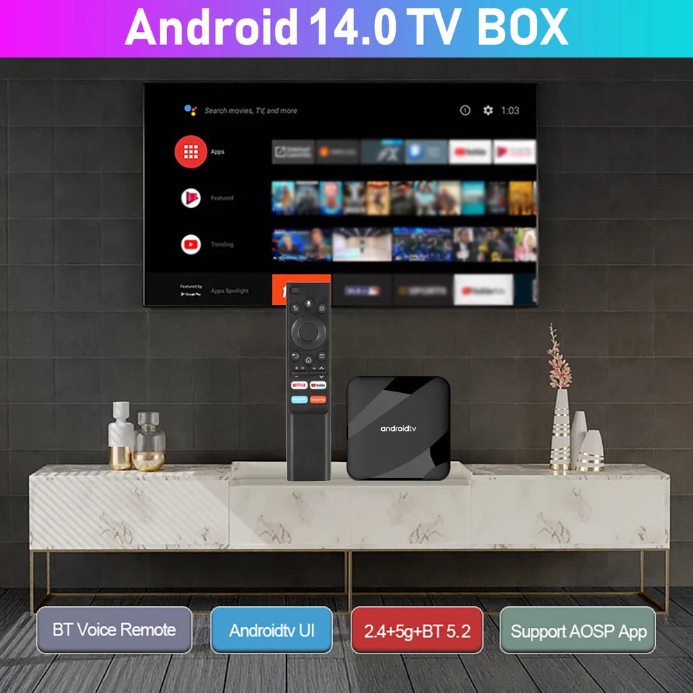 Android 14 TV Box 8K HD Smart Set Top Box AV1 2.4G&5G Dual WIFI BT Voice Remote 3D Video Media Player Home Theater TV Box - Premium  from Lizard Vigilante - Just $64.99! Shop now at Lizard Vigilante