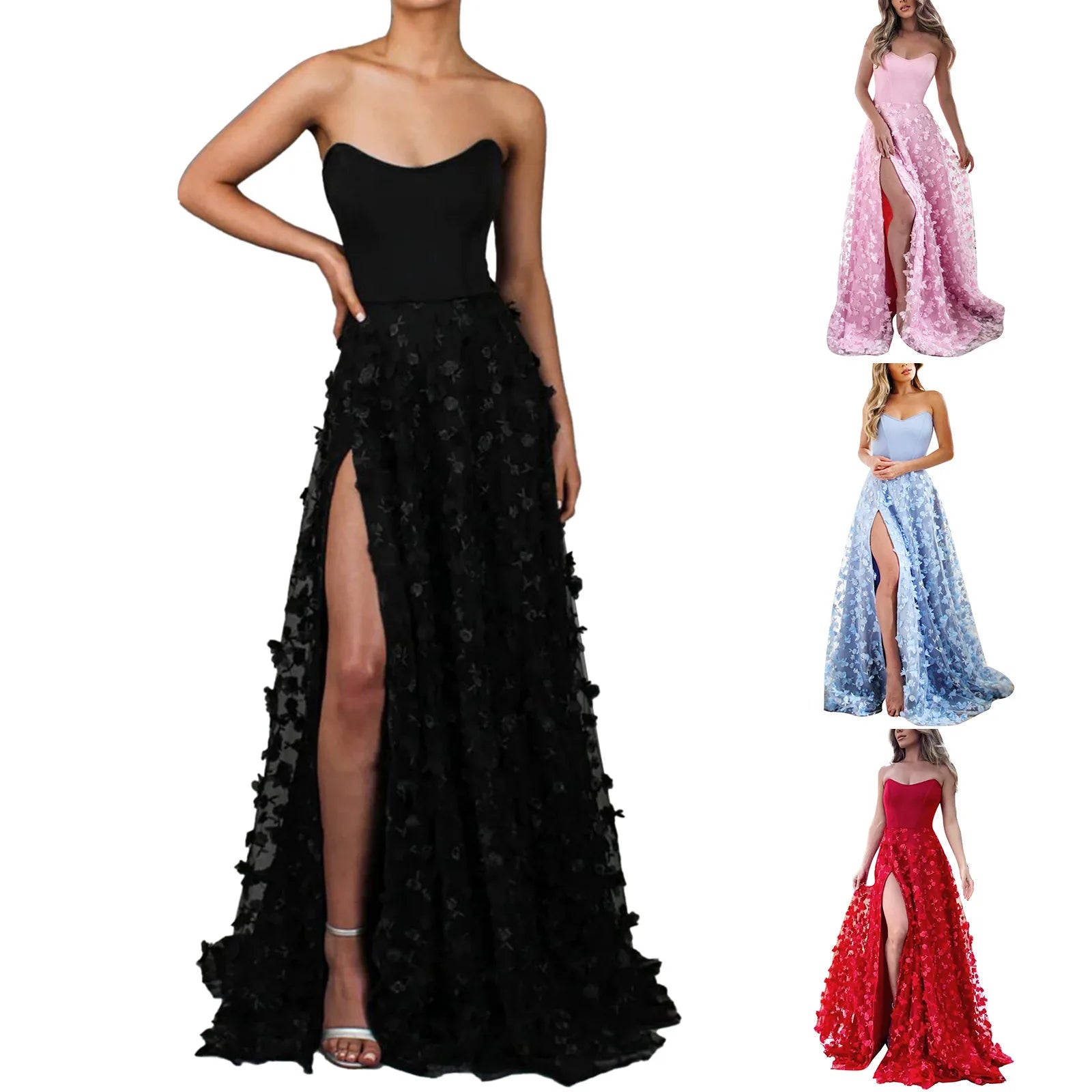 Elegant Floral Feather Strapless Wedding Dress | Sexy Long A-Line Tassel Gown for Evening, Prom, and Formal Events - Premium wedding dress from Lizard Vigilante - Just $43.88! Shop now at Lizard Vigilante