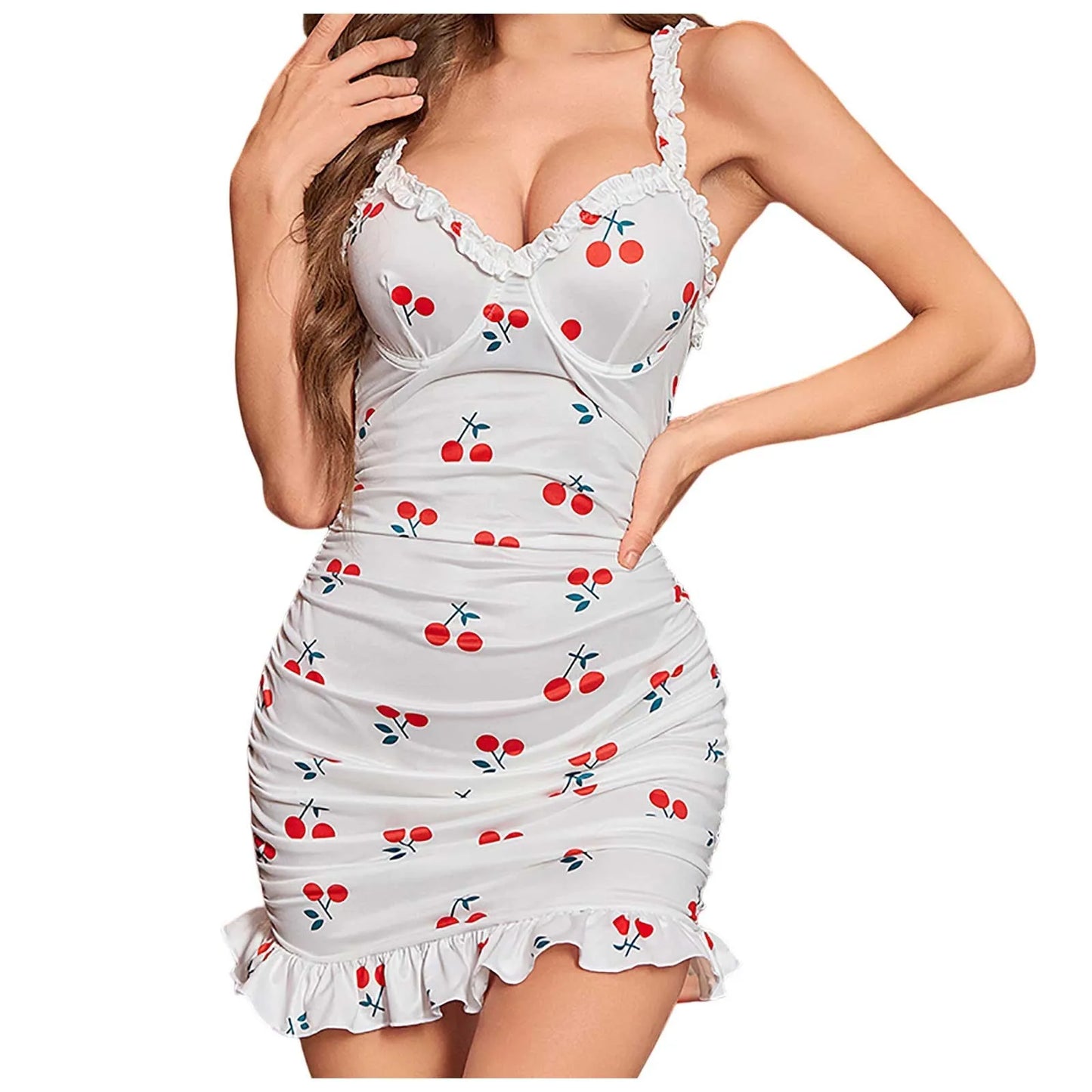 Sexy Lingerie Sexy Print Pleated Wrap Hip Nightdress Pajamas Seductive Thin Pleated Floral Edge Lingerie Sexy Woman Push Up - Premium  from Lizard Vigilante - Just $8.99! Shop now at Lizard Vigilante