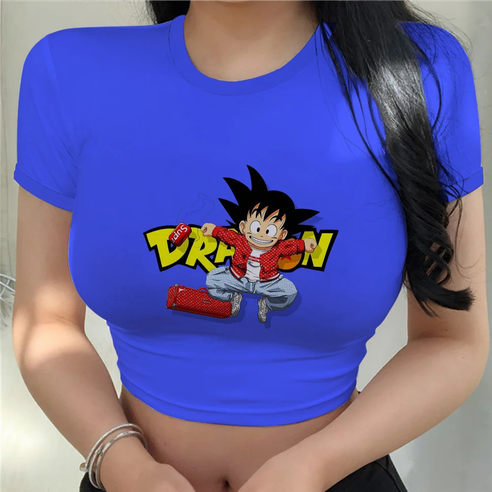 Dragonball Z Crop Top Tee Women Vegeta Anime Clothing Y2k Goku Fashion Tops Sexy Cool Harajuku Women's T-shirts Summer 2024 - Premium Crop Top from Lizard Vigilante - Just $23.88! Shop now at Lizard Vigilante