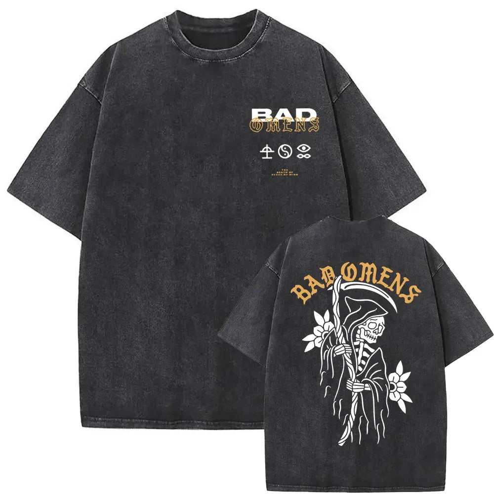 Washed Vintage Bad Omens Band T-Shirt | THE DEATH OF PEACE OF MIND Oversized T-Shirt for Men & Women | Rock Gothic Fashion Tee - Premium T-Shirt from Lizard Vigilante - Just $24.99! Shop now at Lizard Vigilante