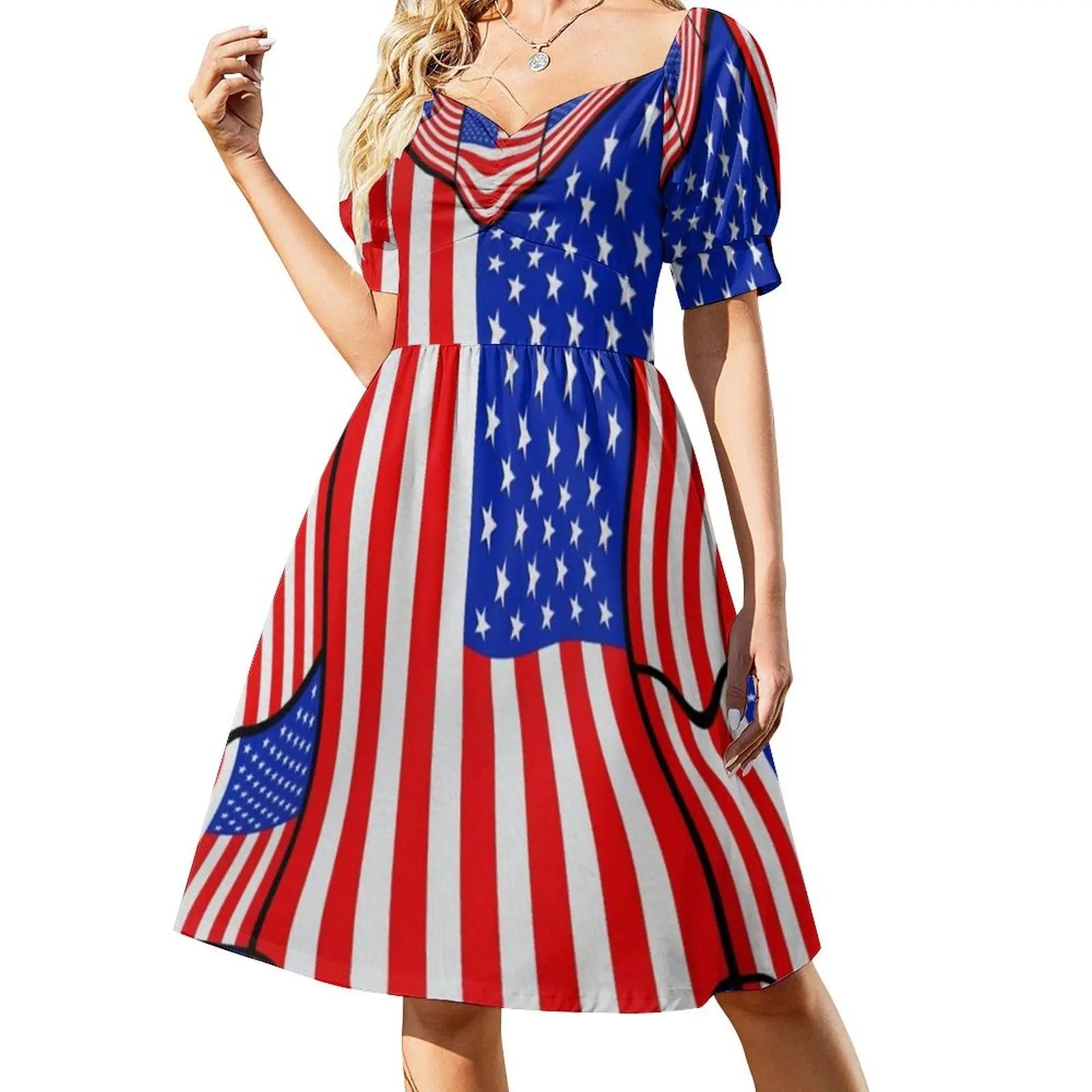 Soft American Flag Dress Sexy V Neck Celebrate USA Red White Blue Festival Dresses Basic Casual Dress Print Oversize Vestido - Premium dresses from Lizard Vigilante - Just $30.99! Shop now at Lizard Vigilante