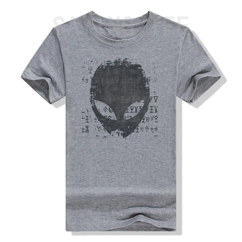 Alien Head Shirt Aliens Symbols Writing UFO T-Shirts Space Buffs Graphic Tee Y2k Top Funny Conspiracy Theorists Outfits Gifts - Premium  from Lizard Vigilante - Just $19.99! Shop now at Lizard Vigilante