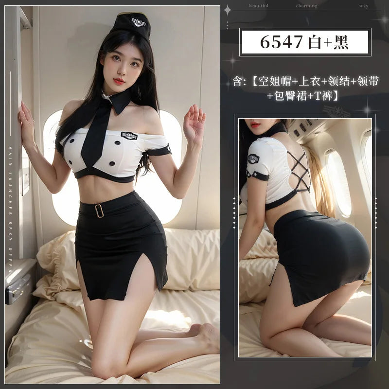 Hot Airline Stewardess Uniform Police Women Office Lady Cosplay Costume Flight Attendant Sensual Wrap-Around Skirt Erotic Lingerie - Premium Cosplay Costumes from Lizard Vigilante - Just $42.88! Shop now at Lizard Vigilante