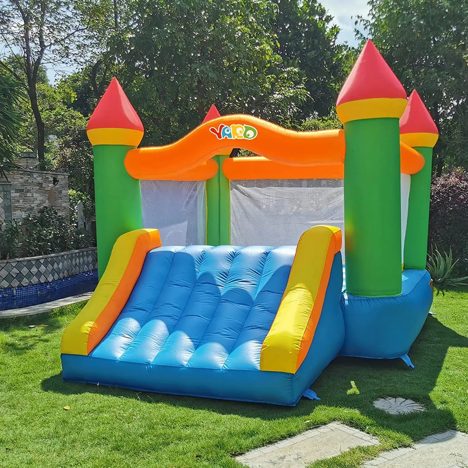 Inflatable Bounce House with Slide for Kids | 12x9x8ft Outdoor/Indoor Bouncer with Blower | PVC & Nylon Construction - Premium bouncer from Lizard Vigilante - Just $401.08! Shop now at Lizard Vigilante