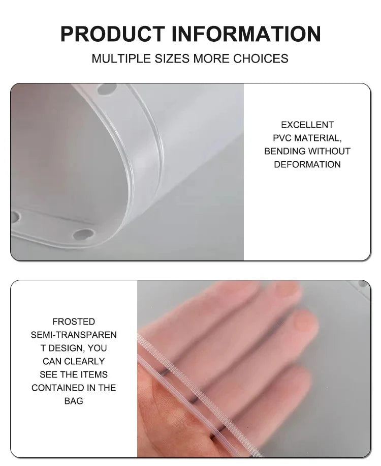 5pcs Transparent Zipper PVC Storage Bag Antioxidant Matte A5/A6 Cash Envelope Information Storage Folder School Office Supplies