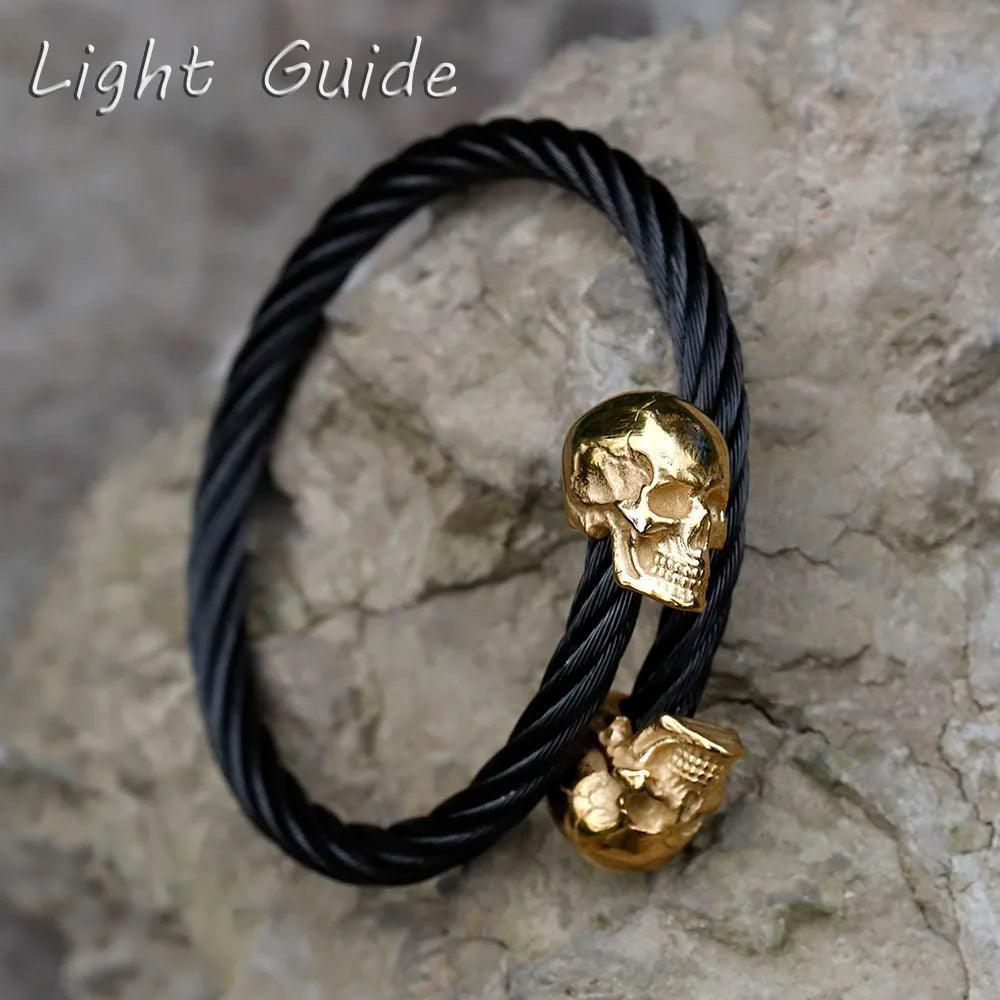 NEW Men's Stainless Steel Bracelet Classic Double Skull Head Adjustable Punk Biker Bracelet Jewelry - Premium bracelet from Lizard Vigilante - Just $23.99! Shop now at Lizard Vigilante