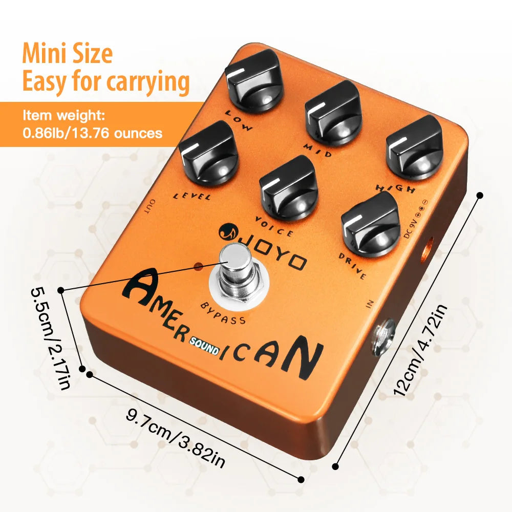 JOYO JF-14 American Riot Overdrive Pedal — Deluxe Amp Simulator for Clean-to-Chaos Tone Control & Vintage Rock Voltage