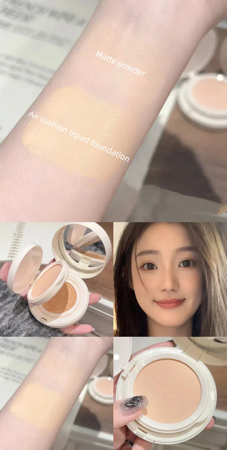 Matte Face Pressed Powder Oil Control Natural Full Coverage Moisturizing Whitening Foundation Cream Base Makeup 2 In 1 Cosmetic