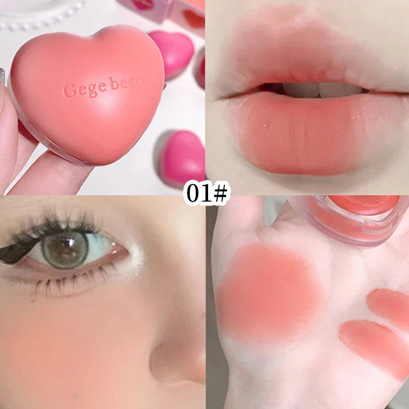 Gegebear Heart-Shaped Lip and Cheek Balm — Fine-Milled, Soft Matte Finish with Delicate Pink Tones for a Blushing Look