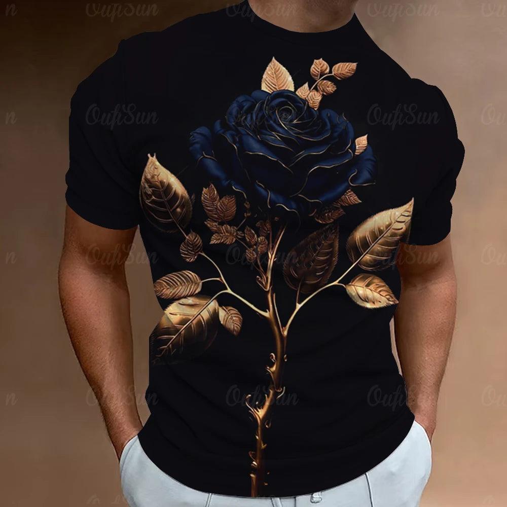 Fashion Men's T-Shirt 3D Flower Print Short Sleeve Tops Street Casual Rose T Shirt Streetwear Oversized Tee Shirt Men Clothing - Premium t-shirt from Lizard Vigilante - Just $23.99! Shop now at Lizard Vigilante