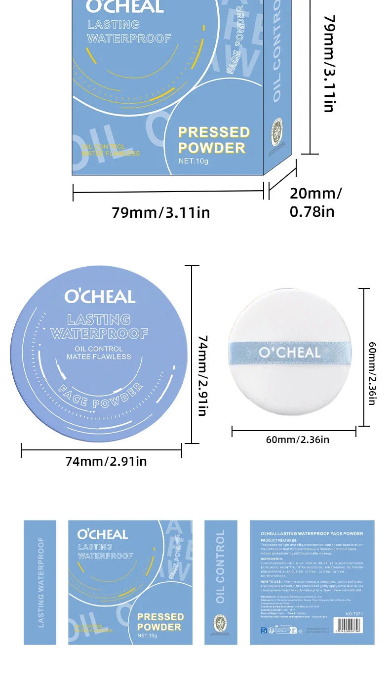 Ocheal Matte Face Setting Powder Oil-control Lightweight Radiant Foundation Pressed Powder Face Full Coverage Makeup Cosmetic
