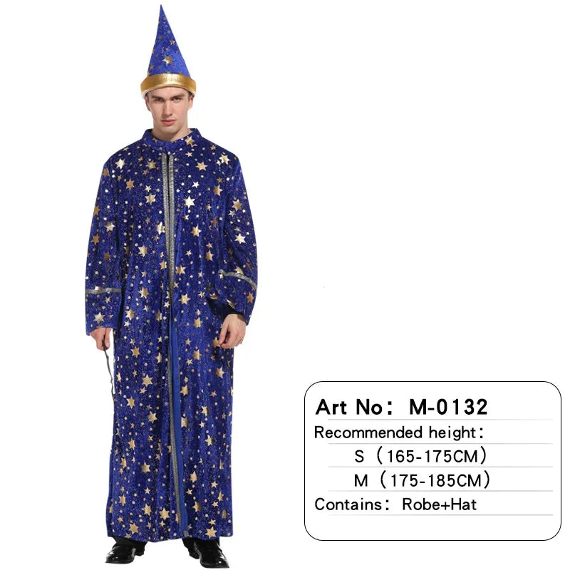 Adult Halloween Men Blue Robe and Hat | Star Moon Magic Magician Wizard Costume | Cosplay Role Playing - Premium costume from Lizard Vigilante - Just $38.88! Shop now at Lizard Vigilante