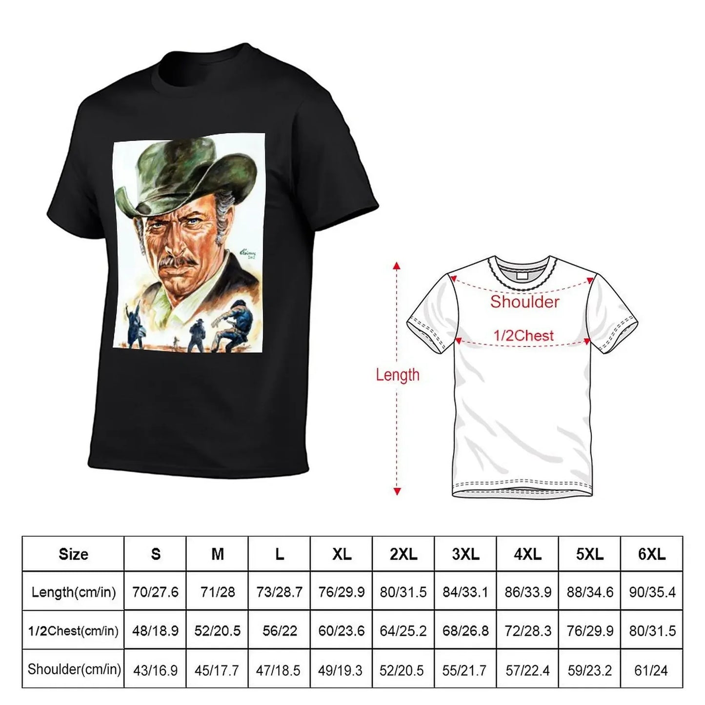 Lee Van Cleef Graphic Portrait T-Shirt | Men's Anime-Inspired Designer Short Sleeve Tee - Premium T-shirt from Lizard Vigilante - Just $24.99! Shop now at Lizard Vigilante