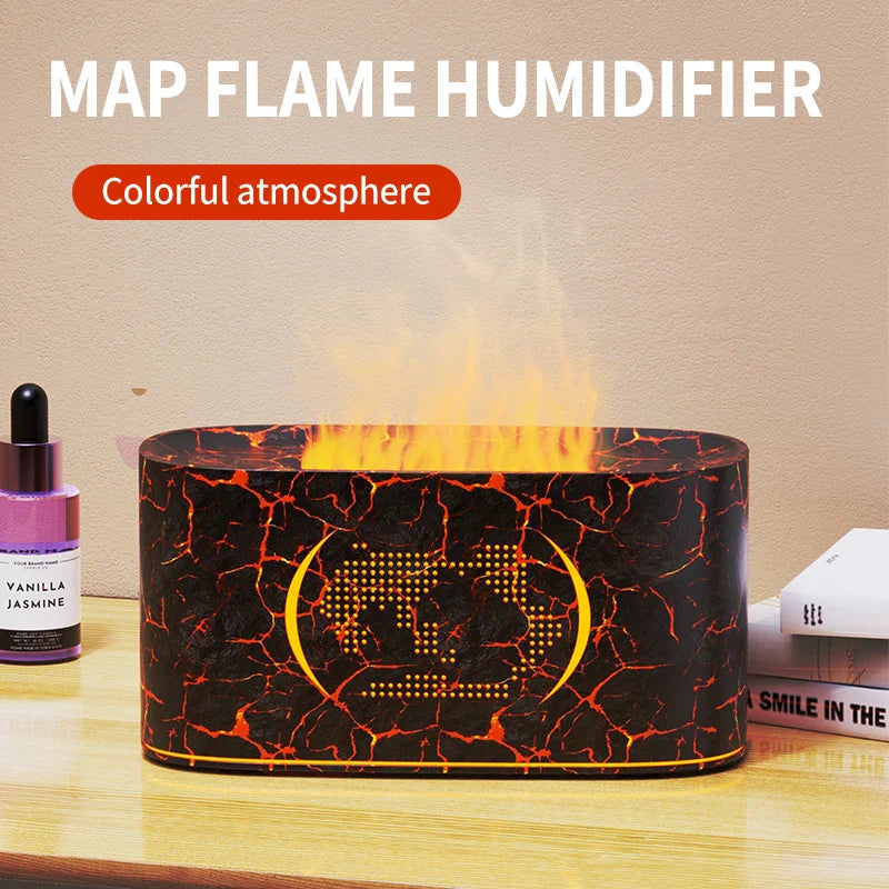 Map Humidifier Colorful Gradient Flame Aroma Diffuser Home Hotel Desktop USB Air Humidification
