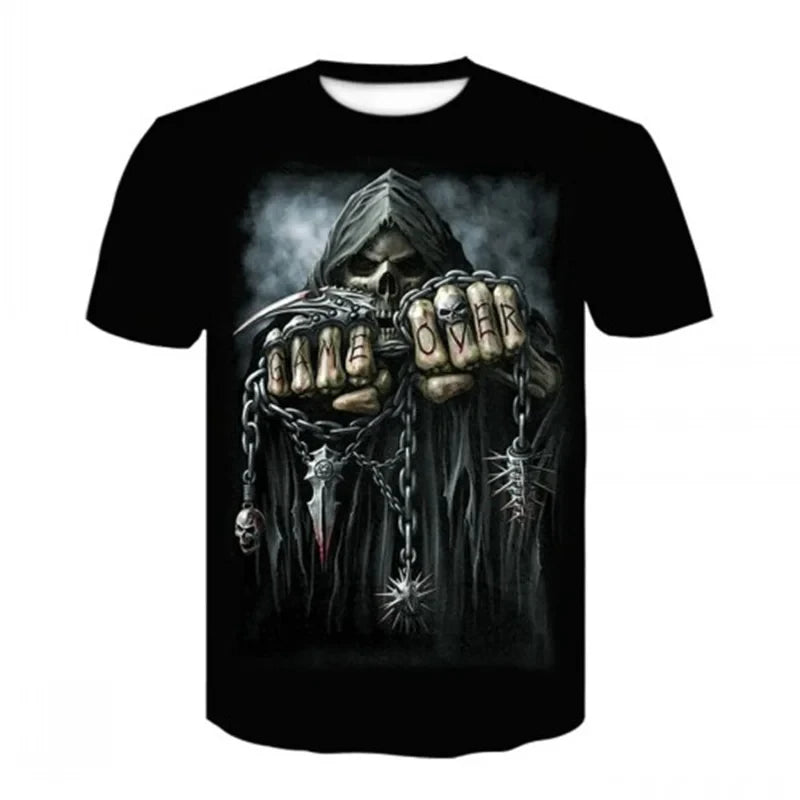 3D Heavy Metal Skull Print T-shirts Punk Rock Men's Tops Summer Casual Party Short Sleeve New Trend Men's Fashion Streetwear - Premium  from Lizard Vigilante - Just $21.99! Shop now at Lizard Vigilante