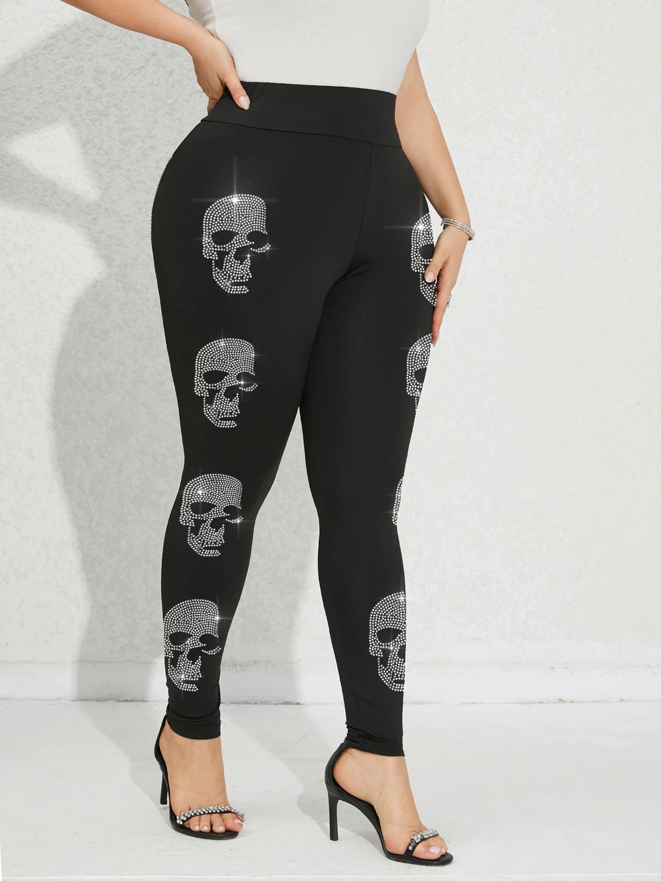 Plus Size Skeleton Rhinestone Leggings for Women – Casual Gym Tights with High Elasticity - Premium leggings from Lizard Vigilante - Just $38.88! Shop now at Lizard Vigilante