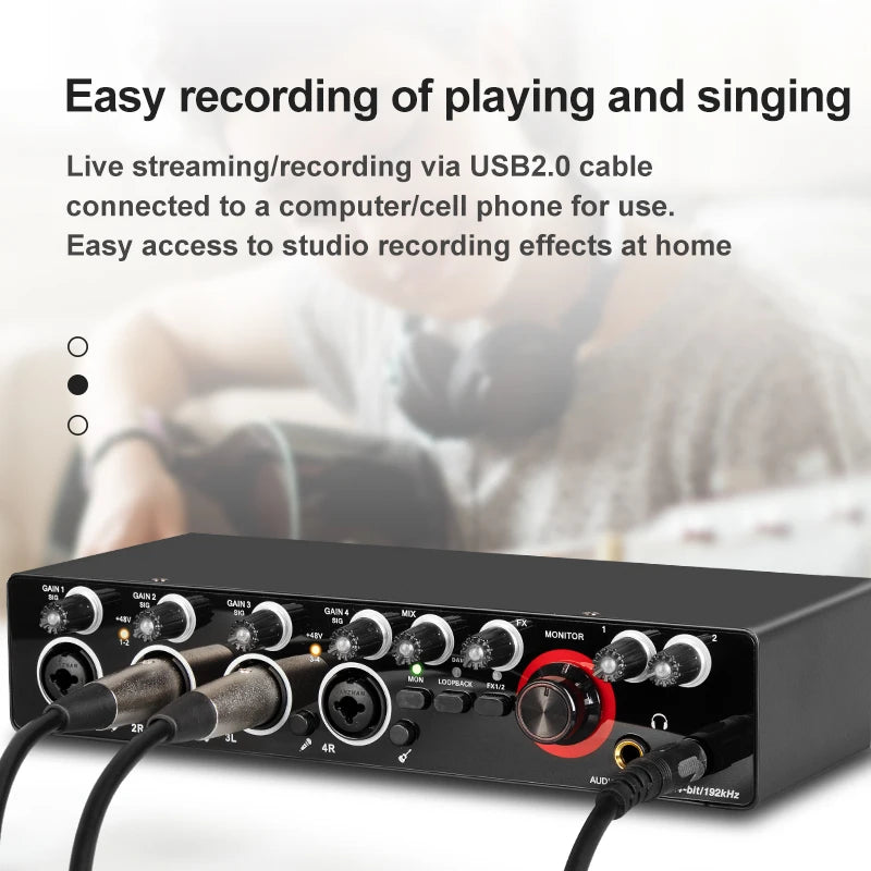 Professional 24Bit 192KHz Audio Interface Sound Card 4 Channel Sound Card for Guitar Loopback USB External Studio PC Recording - Premium  from Lizard Vigilante - Just $75.99! Shop now at Lizard Vigilante