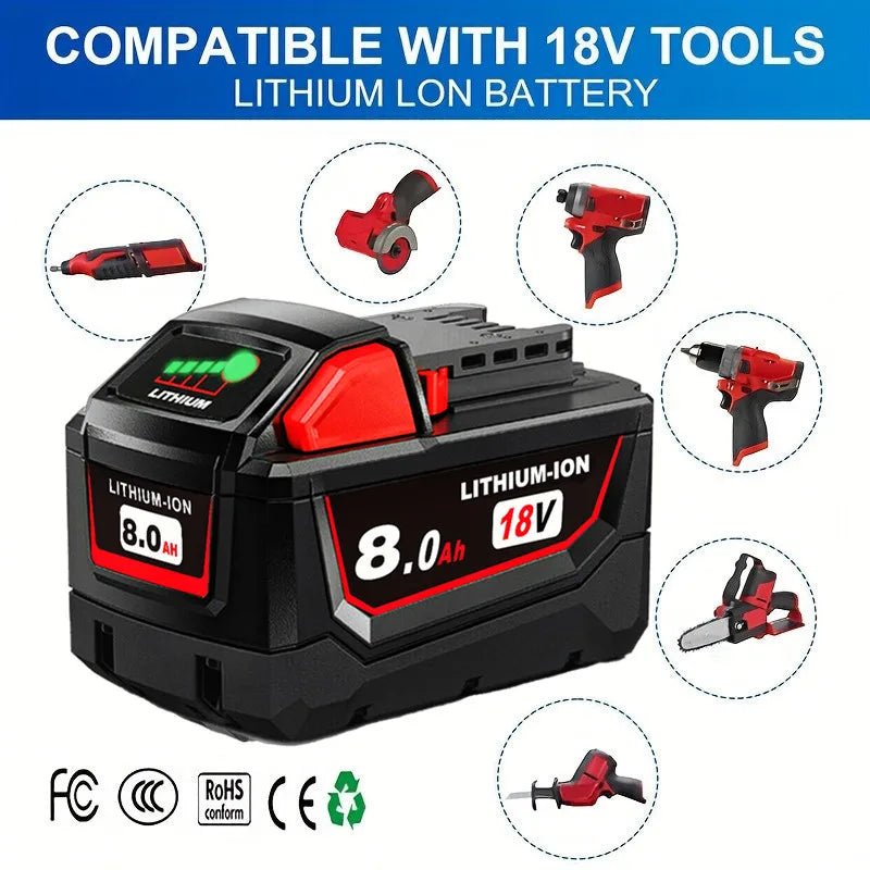 PowerRage M18 Riot Pack — 6x 18V 8.0Ah Li-Ion Batteries for Milwaukee Tools | 8000mAh High-Capacity Carnage Pack