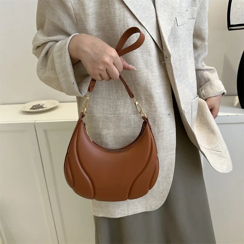 Chic Crescent PU Leather Shoulder Bag – Retro Saddle Handbag for Women, Minimalist Underarm Tote - Premium handbag from Lizard Vigilante - Just $48.88! Shop now at Lizard Vigilante