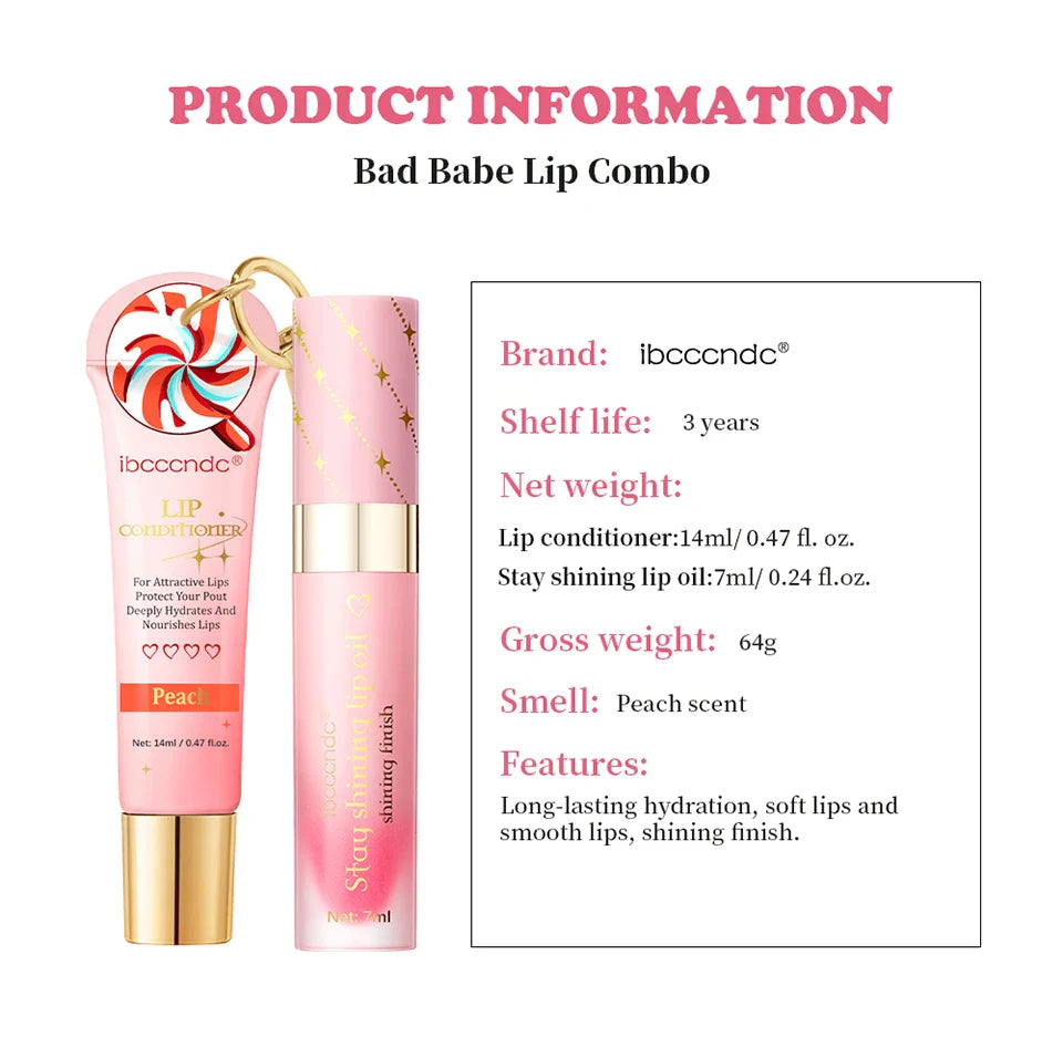 Lip Oil Lipstick Set Lightweight Peach Flavor Lipgloss Lip Deeply Moisturizing Long Lasting Hydration Lip Makeup Cosmetics