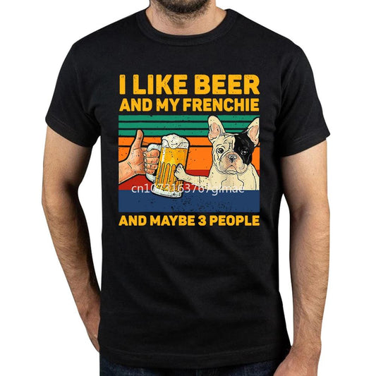I Like Beer and My Frenchie French Bulldog Dog T Shirt Tee Tops Round Neck Short-Sleeve Fashion Tshirt Casual Basic T-shirts - Lizard Vigilante
