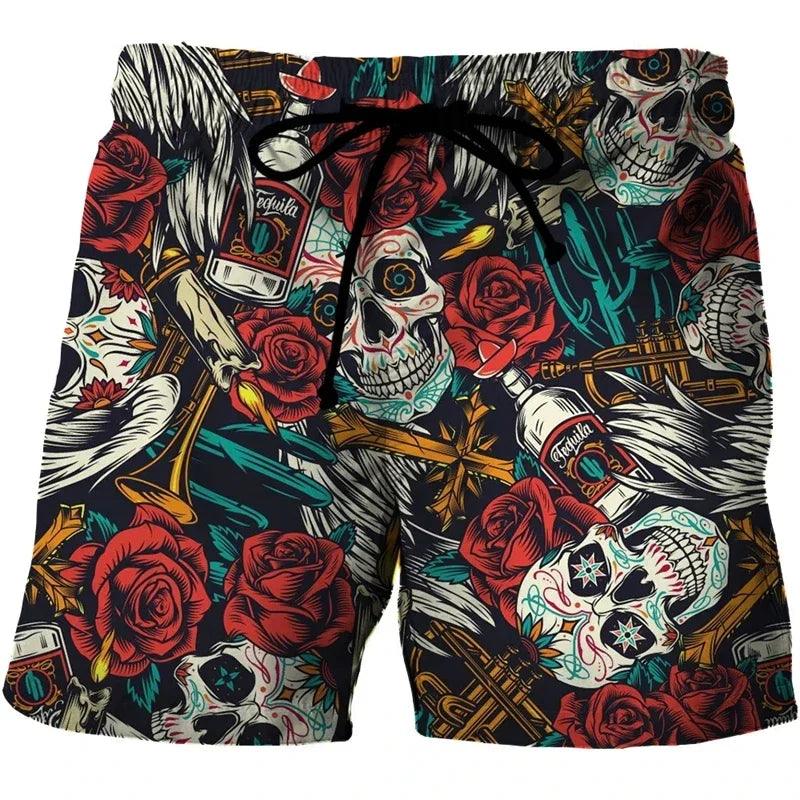 Funny Skull 3D Printed Skeleton Head Hawaiian Beach Shorts Hip Hop Goth Skeleton Graphic Gothic Short Pants for Men Vacation Boy Swim Trunks Swimmer Trousers - Premium  from Lizard Vigilante - Just $24.99! Shop now at Lizard Vigilante