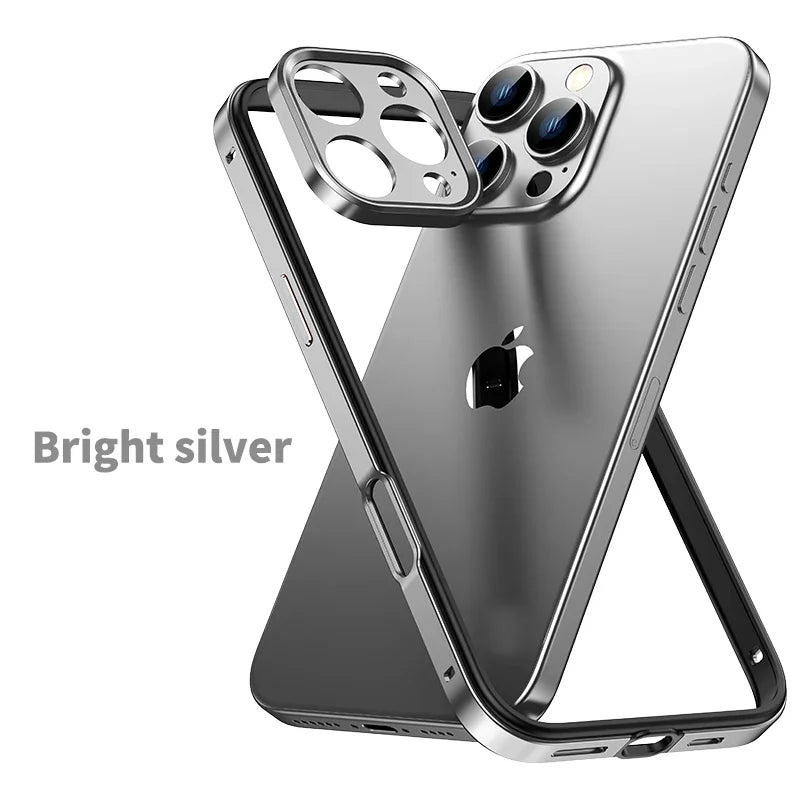 Hybrid Metal Shield iPhone Case with Camera Protection and Heat-Dissipating Silicone Frame – For iPhone 12 13 14 15 16 Pro Max