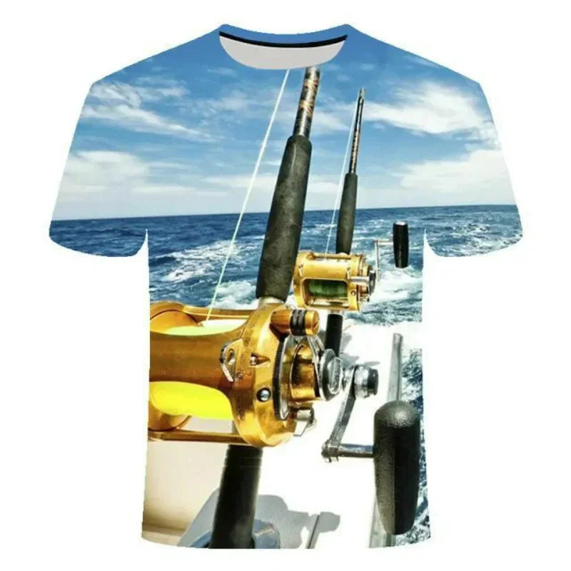 3D Fishing Summer Men T-shirt Short Casual Hip-hop Harajuku Fisherman Round Neck T-shirt Top Men Clothes - Lizard Vigilante