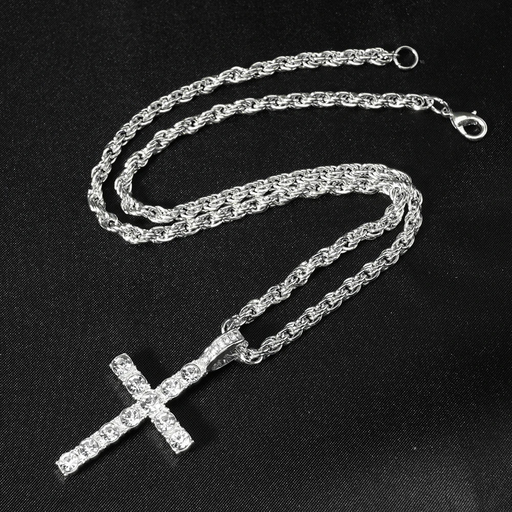 Hip Hop Cross Pendant Necklace Strap 4mm Zircon Tennis Chain Iced Out Sparkling Necklace Men Women Punk Jewelry Fashion Gift
