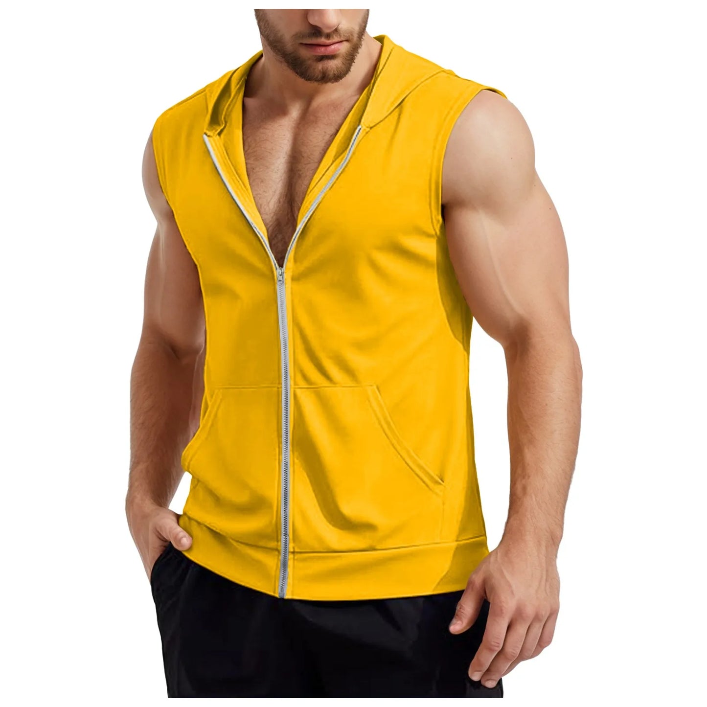 Lizard Vigilante Men's Workout Hooded Tank Tops - Zip-Up Sleeveless Gym Shirt Muscle T-Shirt for Bodybuilding, Summer Casual Vest - Premium Hoodie from Lizard Vigilante - Just $29.99! Shop now at Lizard Vigilante