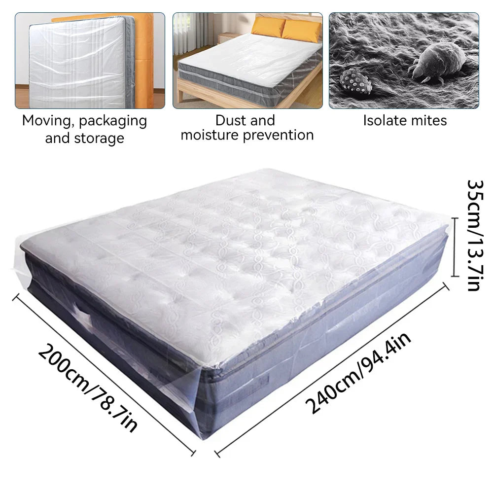 150/200x240x35cm Mattress Protector Packaging Bag Moisture-proof Dust Cover Thickness 0.08mm PE Transparent Moving Home Storage