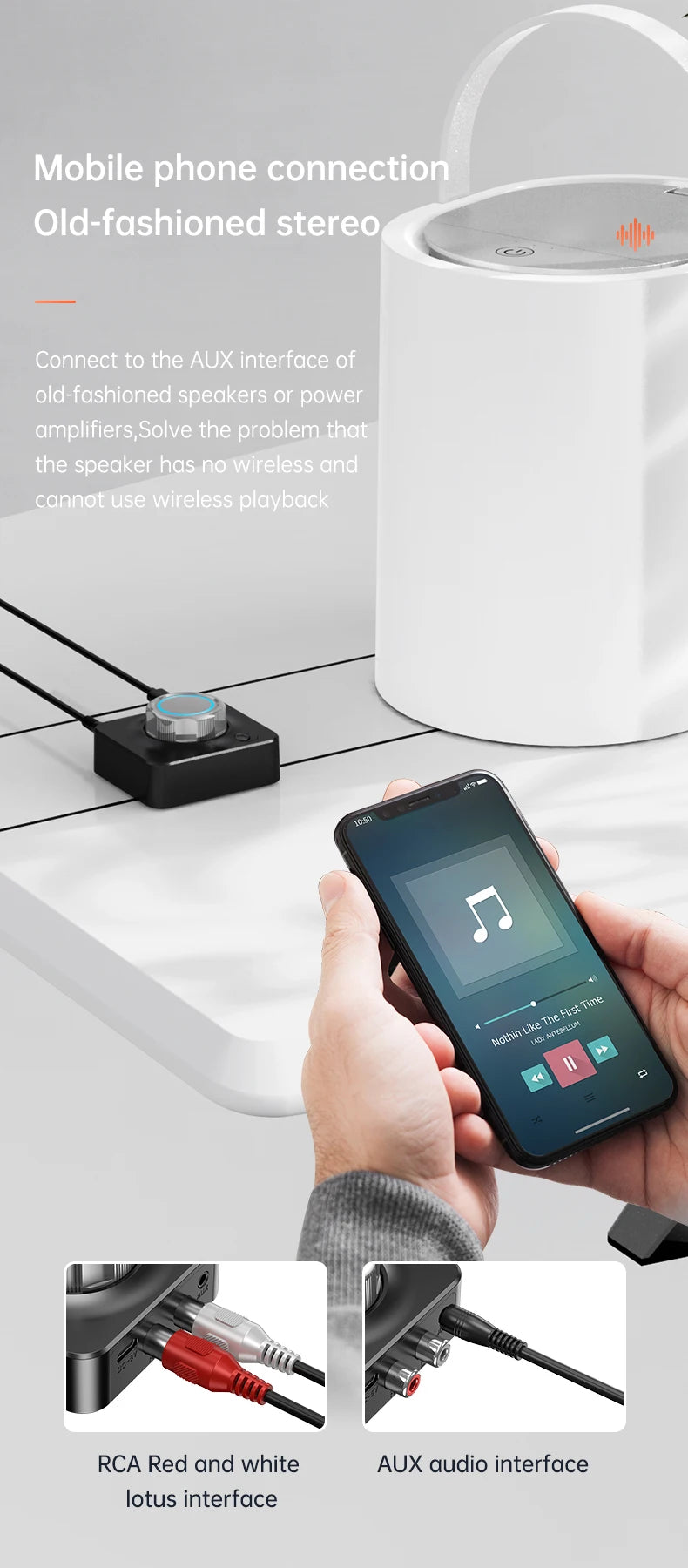 🎶 VAORLO Thunderlink 3D Bluetooth 5.0 Audio Receiver — Dual RCA + AUX HiFi Adapter with Surround Bass, SD Support & Auto Connect