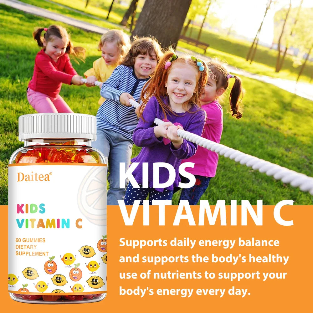 DAITEA Children's Vitamin C Gummies, with Zinc, Immune Support Promote Bone Development Improve Memory 60 Gummies