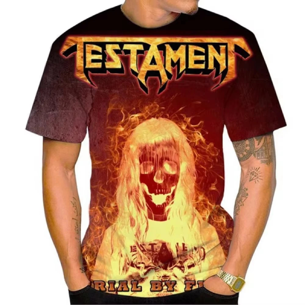 Testament T Shirt 3d Printed Men's Heavy Metal Band Fashion Oversized Streetwear Casual Harajuku Short Sleeve Unisex Clothing - Premium T-Shirt from Lizard Vigilante - Just $23.99! Shop now at Lizard Vigilante