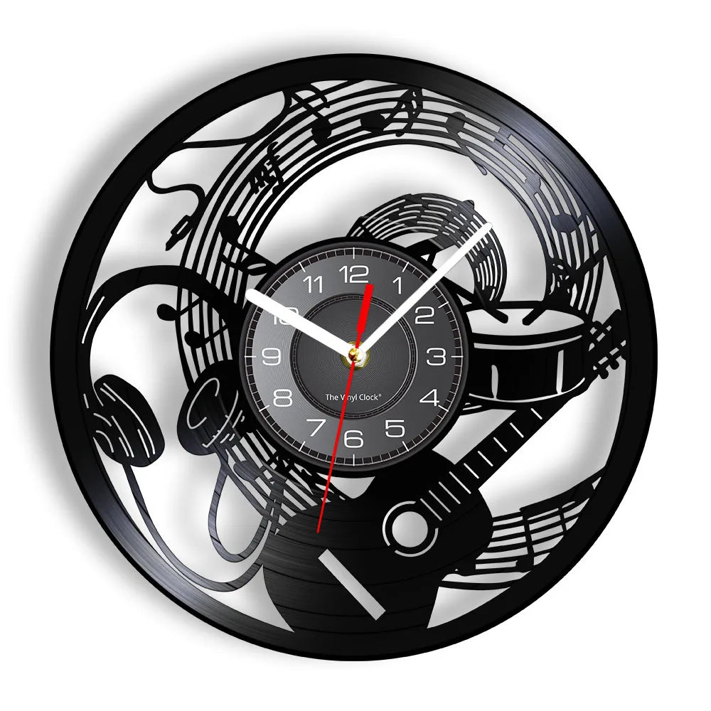 Guitar Player Vinyl Record Wall Clock: The Rock Music Instrument Wall Art for Your Living Room