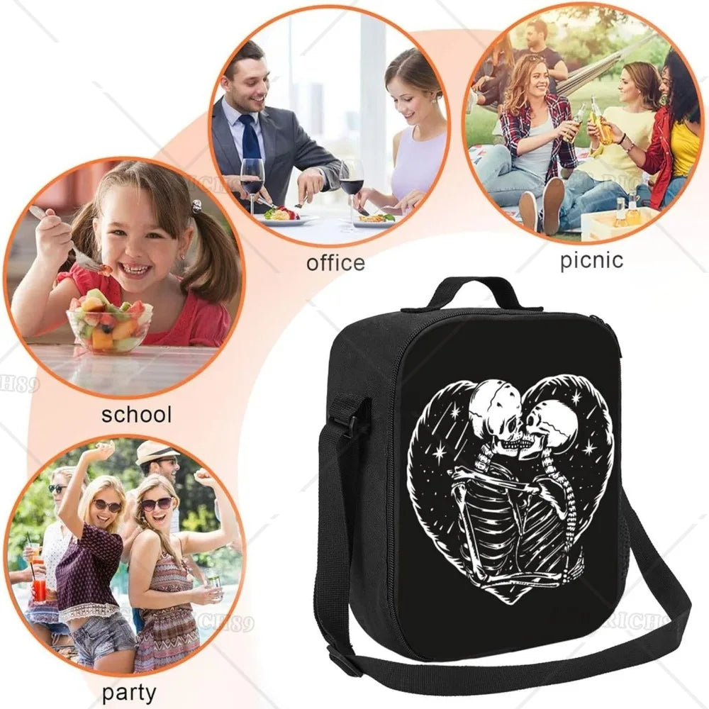 Skull Skeleton Black Lunch Bag – Insulated Reusable Cooler Box for Work, Picnic, Beach, and Fishing - Premium lunch bag from Lizard Vigilante - Just $22.99! Shop now at Lizard Vigilante