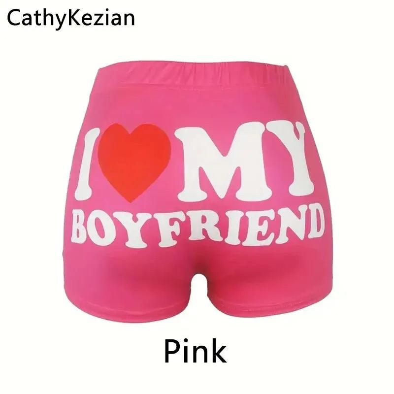 Women Shorts Sleep Bottoms Pajamas Boxers Pink S M L I Love my bf Printing Painted Design Soft Casual Fitness Sleep Breathable - Lizard Vigilante