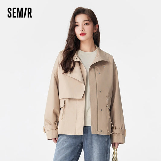 2024 Semir Women's Autumn Windbreaker – Loose Fit Solid Color Waist-Tie Casual Coat | All-Match Outerwear with Pockets - Premium  from Lizard Vigilante - Just $99.88! Shop now at Lizard Vigilante