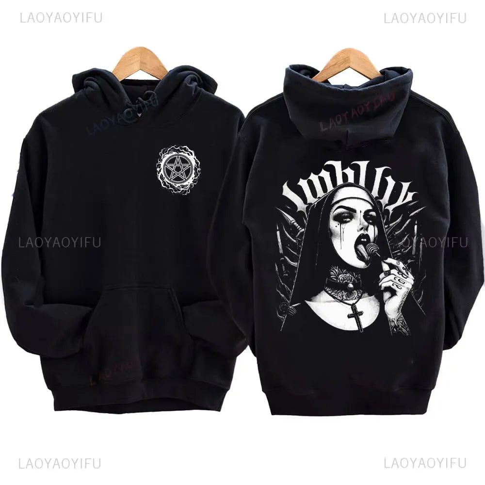 The Bad Nun Hoodie – Satanic Hip-Hop Fleece Sweater for Harajuku Streetwear Fans - Premium hoodie from Lizard Vigilante - Just $39.99! Shop now at Lizard Vigilante