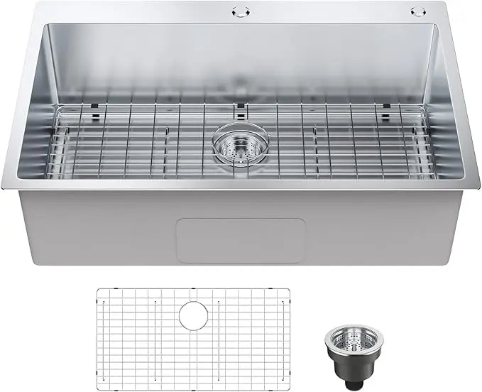 XMSJ Heavy-Duty Stainless Steel Kitchen Sink | 33"x22" Drop-In Top Mount Basin with Accessories & Quiet Design - Premium sink from Lizard Vigilante - Just $288.88! Shop now at Lizard Vigilante