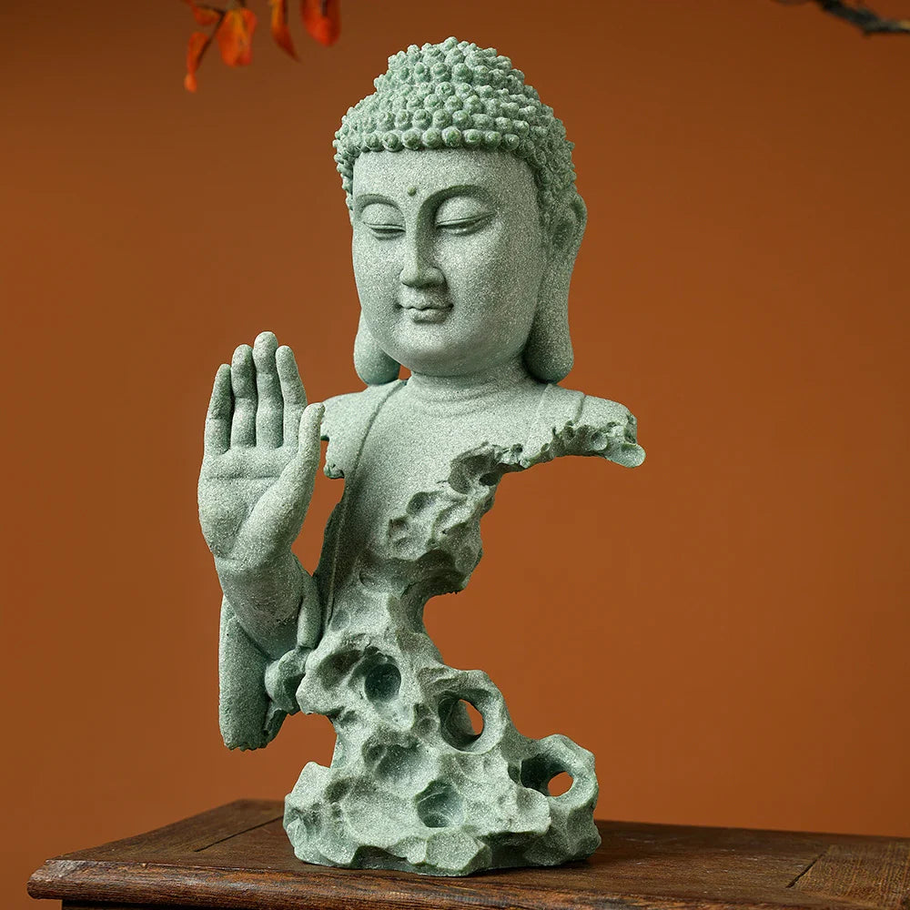 Buddhist Statue Desktop Decoration Tablescape Decoration Home Zen Statue Green Sandstone