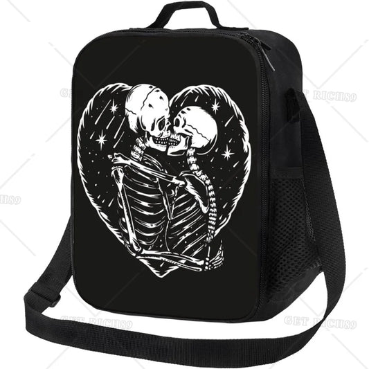 Skull Skeleton Black Lunch Bag – Insulated Reusable Cooler Box for Work, Picnic, Beach, and Fishing - Premium lunch bag from Lizard Vigilante - Just $22.99! Shop now at Lizard Vigilante