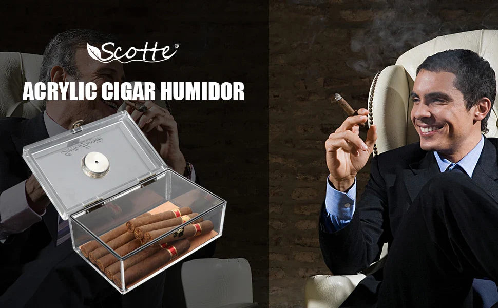Scotte Cigar Case Humidors Acrylic Cigar Box Hygrometer Humidifier Hold 20 Cigars Include Cigar Cutters Cigar Punch Accessories