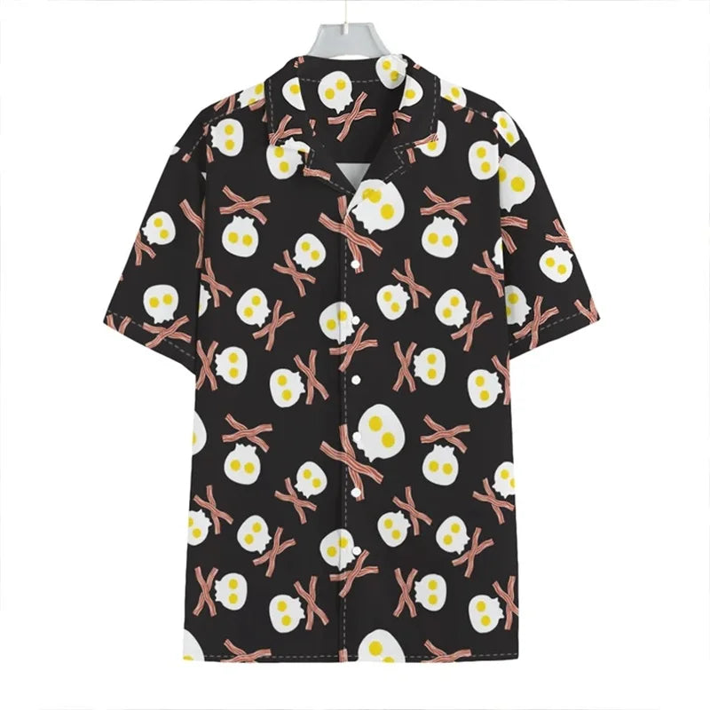 Funny Fried Egg Pattern Print Hawaiian Shirts For Men Summer Short Sleeve Holiday Beach Shirt 3d Print Mens Blouse Shirt
