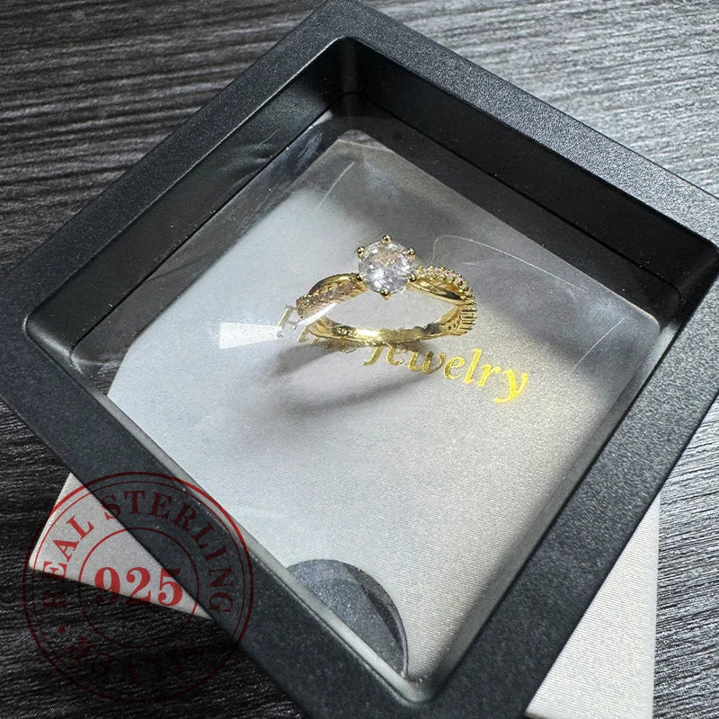 “MIDNIGHT PROMISE” 6-Claw CZ Engagement Ring – 925 Sterling Silver Gold Plated Band | Delicate Aesthetic Jewelry for Women by Huitan - Premium ring from dsers - Just $24.99! Shop now at Lizard Vigilante