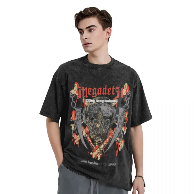 Killing Is My Business Washed Metal Rock T-Shirt – Megadeth Graphic Streetwear Tee - Premium T-Shirt from Lizard Vigilante - Just $29.88! Shop now at Lizard Vigilante